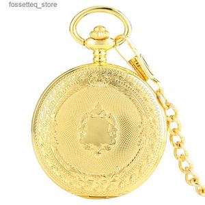 Pocket Watches Luxury Gift Gold Pocket Vintage Pendant Necklace Chain Antique Fob es Roman Number Clock Relogio Bolso L240322