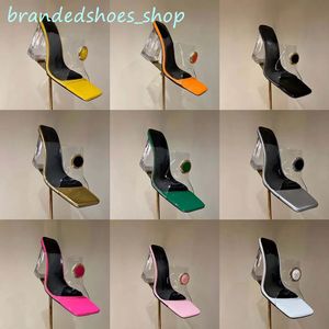 Chinelos Designer Sandálias de Salto Alto para Mulheres PVC Transparente Salto Alto Slides Fashion Show Grosso Salto Quadrado Toe Chinelos de Luxo EU35-42