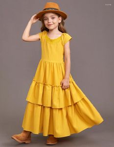 Girl Dresses Christmas Long Ruffled Open Back Strap Girls' Solid Color Dress Beach Wedding Flower Boy Casual