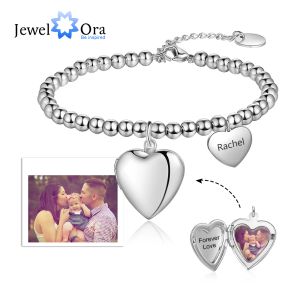 Armbänder Jewelora Customized Photo Heart Locket Perlen Armbänder Personalisierte Name Gravuranbringung Armbänder Armreifen Weihnachtsgeschenk