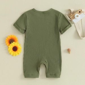 Kläduppsättningar födda baby pojke sommar romper ribbad stickad kort ärm crewneck fasta färg shorts jumpsuit play dräkt