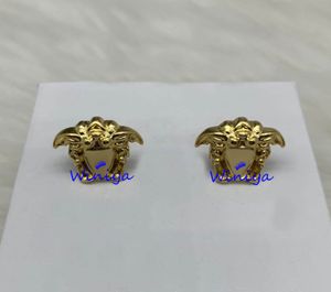 New Fashion Stud Earring Greece Meander pattern portrait sculpture women men Designer earring Brass 18K gold plated ladies Ear clipons