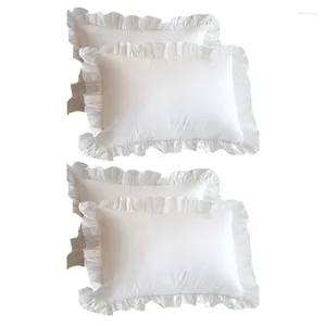 Kuddefodral 4st White Pillow Case Bedding Cotton Solid Ruffle Sham Princess European Cover Protector 48x74cm