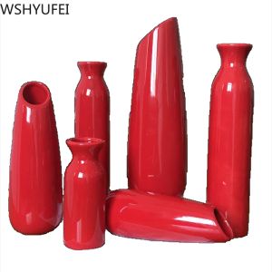 Vase New Style Red Creative Ceramic Vase Highend Wedding Productsリビングルームフラワーアレンジメントオフィステーブル装飾wsyufei