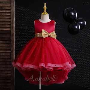 Abiti da ragazza Abito da principessa Annabelle senza maniche senza schienale rosso bianco gonfio festa di nozze con abito di compleanno con perline