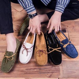 Casual Shoes Designer Suede Leather Lace Up Men High Quality Soft Mens Loafers Moccasins italiensk mode som driver stor storlek