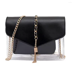 Shoulder Bags Women Fashion Small Flap Messenger Crossbody Clear Transparent PVC Tassel Chain Clutch Casual For Teen #25