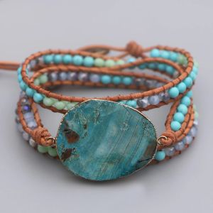 Bransoletki Edothalia Trendy Big Blue Ocean Stone Charm skórzana bransoletka dla kobiet dziewczęta ręcznie tkane Bransoletka przyjaźni Boho