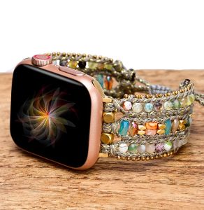 Accessori Cinturino Boho per Apple Watch Bracciale a 8 cinturini Cinturino in pietra naturale intrecciato Catene con perline vintage Donna Estate coreana fatta a mano