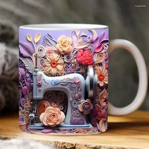 Tazze 3D Macchina da cucire piatta Tazza dipinta in ceramica Spazio creativo Design Tè Latte Compleanno Regali di Natale per gli amanti