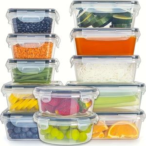 12pcs Food Storage Containers with Lids, Airtight Leak Proof Easy Snap Lock Bpa-free Plastic Container Set, for Picnic, Camping, Office and School, Kitchen