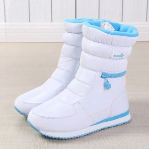 Stiefel Winterstiefel Frauen Ladys warme Schuhe Schneeschuh in gemischter natürlicher Wolle Feste Farbe Weiß 2020