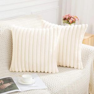 Pillow Faux Fur Plush Throw Covers Luxury Soft Fluffy Striped Decorative White Cover For Sofa Living Room