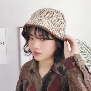 Berets Warm Girl Ethnic Style Autumn And Winter Harajuku Bohemian Striped Korean Caps Knitting Bucket Hat Female Hats Wool