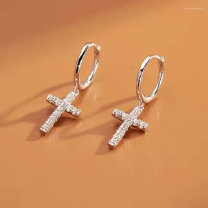 Hoopörhängen S925 Sterling Silver smycken med Cross Religious Hypoallergenic for Fashion Women Party Gifts Partihandel