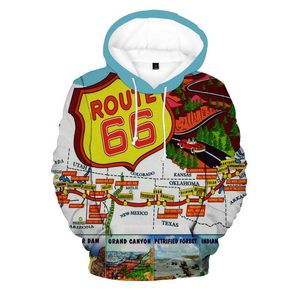 Wiosna i jesień nowe męskie bluza z kapturem USA Route 66 3D Printed Casual Płaszcz