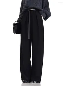 Women's Pants 2024 Spring Minimalist Design Silk Linen Belt High Waist Pleated Loose Wide Leg Trousers Women