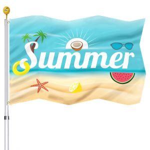 Аксессуары Hello Summer Flag Beach Fruit Sunglasses Sign Sign Supplies Holiday Outdoor Descoration Cool Flag с медными настройками