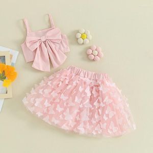 Kleidungssets Kleinkind Baby Mädchen Sommerkleidung Ärmelloses Bowknot Cami Crop Tops Schmetterling Tüll Tutu Rock Set 2-teiliges Outfit