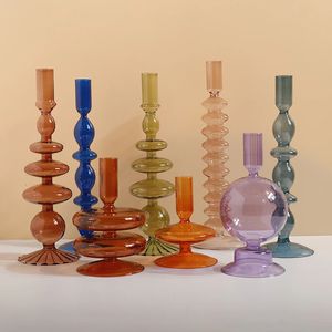 Vintage Glass Candle Holder Home Decor Crystal Candlestick Holder för bröllopsdekoration Matbord Transparent Glasögon Stand 240314