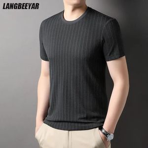 Üst sınıf Jakard Naylon Spandex Tasarımcı Marka Üstler Erkekler Düz Yaz Tişört Kısa Kollu Moda Moda Mens Giysileri 240323