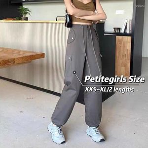 Women's Pants 145cm Petite Girls American High Street Work Women Waist Straight Wide Drawstring XS Appear Nine Points Summer