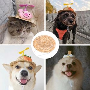 Dog Apparel Pet Bucket Hat Costume Spring Summer Cap Handwoven Puppy Straw Hats