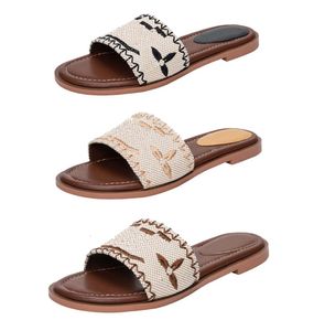 Designer Flat Sandals Luxury Slippers Womens Embroider Sandal Fashion Flip Flop Letter Slipper For Women Summer Beach Slide Ladies Low Heel Fashion Shoes 35566
