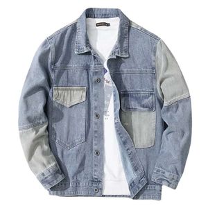 Koreansk version denim långärmad jacka med trendiga mäns lapel krage för utomhuskläder på byggplatser Instagram minimalistisk fashionabla vår och