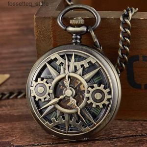 Pocket Watches New Arrival Steampunk Retro Hollow Gear ment Mechanical Pocket Skeleton Hand Wind FOB Pendant Gift Chain Pocket L240322