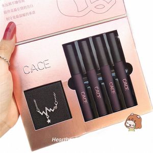 cace Halskette Lip Glaze Set Box 4-teilige Packung Flüssiger Lippenstift Set Matte Lipgloss Valentinstag Geschenk Lippenstift Geburtstagsgeschenk Set s35d#