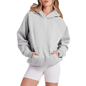 Kvinnors T -skjortor 2024 Spring Solid Color Basic Fleece Loose Hoodie Sweatshirt Långärmad Pocket Drop Shoulder Pullover