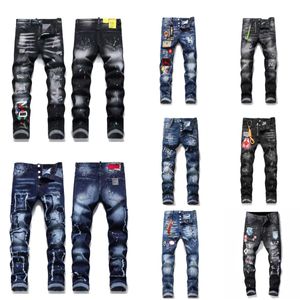 Men's designer jeans Hip Hop ripped luxury pants Black white digital print mid-waist small straight leg jeans men jeans brand High-class pants vaquero