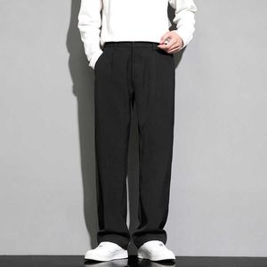 Calça masculina solta com perna reta e ajuste solto na primavera e no verão, tendência casual de seda gelada