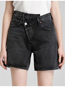 Kvinnors shorts denim 2024 Twisted midja Överlappande design Högfast färg Casual Jeans