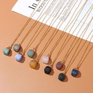 Pendant Necklaces Natural Plated Stone Cube Beads Square Necklace Gold Color Adjustable Chain Women Men