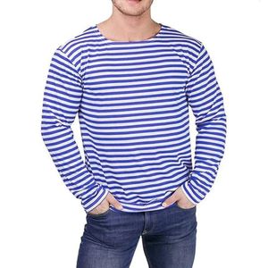 Rosyjska wojskowa Sailors VDV Striped Striped Shirt Long Rleeve Telnyashka Cotton Polyeste Marine T-shirt niebieski biały Breton Striped Top 240313