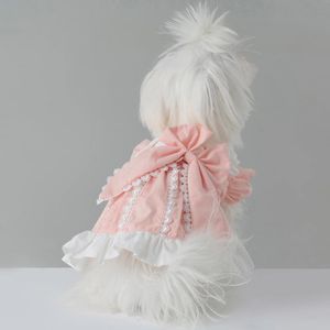 Dog Apparel Lovely Puppy Dog's Clothing Koran Fashion Cotton Handmade Pink Princess Dress For Small Medium Dogs Cute Big Bow Pet Clothes