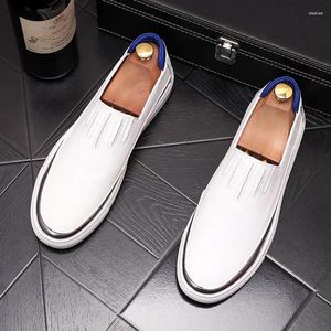 Casual Shoes Korean Style Men White Slip-On Flats Shoe Breattable Original Leather Loafers Streetwear Platform Sneakers Zapatos