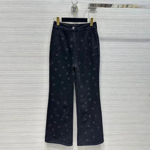 Kvinnors jeans mode streetwear wide ben kvinnor hög midja 3d blomma mönster retro svart lösa denim byxor