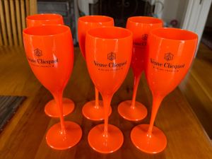 Uppsättning av sex djupa orange akryl champagne flöjt vinglas ny uppsättning