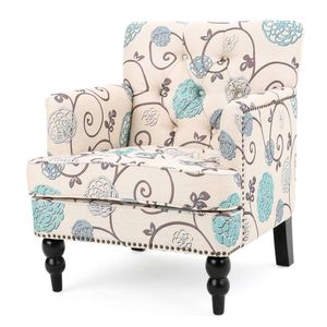 Christopher Knight Home Harrison Tessuto Peluche Club Chair, Bianco/Blu (29,5 Profondità 28 Larghezza X 33,5 Pollici di Altezza)