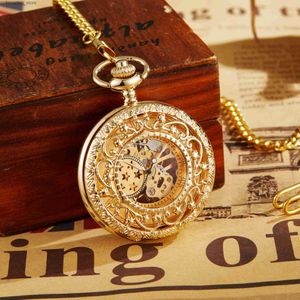 Pocket Watches Hot Selling Vintage Flip Hollowed Out Carving Creative Mens Fully Automatic Mechanical Pocket Party Fashion Gift 2024 L240322