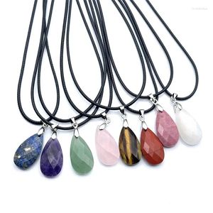 Pendant Necklaces 10pcs Natural Crystal Stone Water Drop Opal Rose Lapis Quartz Jade Charms For Free Rope Fashion Style Jewelry