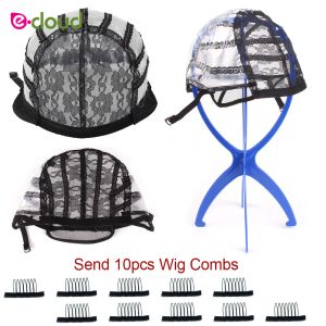 Hairnets 10pcs/bag Double Lace Adjustable Wig Caps Weave Breathable Durable Hot Black Coffee Beige Dome Cap For Wig Hair Net Easy To Use