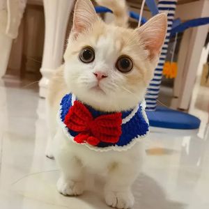 DIY Handmade Yarn Crochet Pet Cat Dog Festive Dress Up Collar Baby Bow Tie Jewelry 240320
