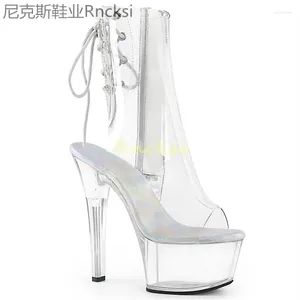 Boots 17cm Transparent Round-head Sleeve Stiletto Waterproof Platform Ultra-high Heel Elastic Short With Low