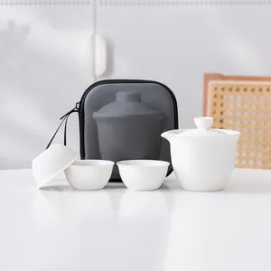 Teaware Sets Tianview 175ML Traveling Tea Set Ceramic Quick Cup One Pot Three Cups Outdoor Camping Gift Portable
