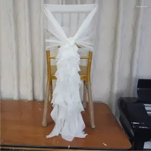 Fontes de festa Faixas de cadeira com babados branco marfim champanhe capas personalizadas organza tule decorações de casamento
