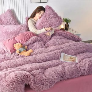 Winter Warm Plush Duvet Cover Pink Romantic Princess Mink Velvet Fluffy Flannel Quilt Cover Luxury Bedding Set King Size 240322